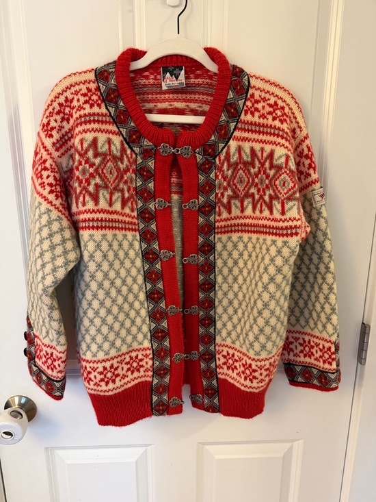 Dale of Norway Sweaters - Vintage Dale of Norway Wool Cardigan Nordic Sweater Pewter Clasps Red